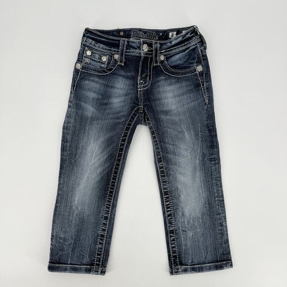 Miss Me Embellished Blue Capri Jeans Size Girls 8 Y2K Bling Rhinestone Retro - Picture 2 of 8
